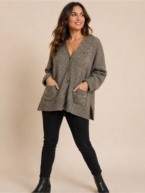 Ella Moss Gray Chunky Knit Button Front Cardigan Sweater Women’s Small